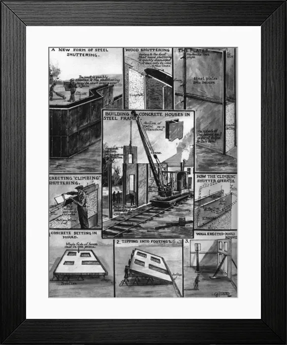 Framed Print : New House-building Techniques by G H Davis