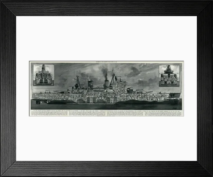 Framed Print : A Cross-Section of H. M. S. King George V by G. H. Davis