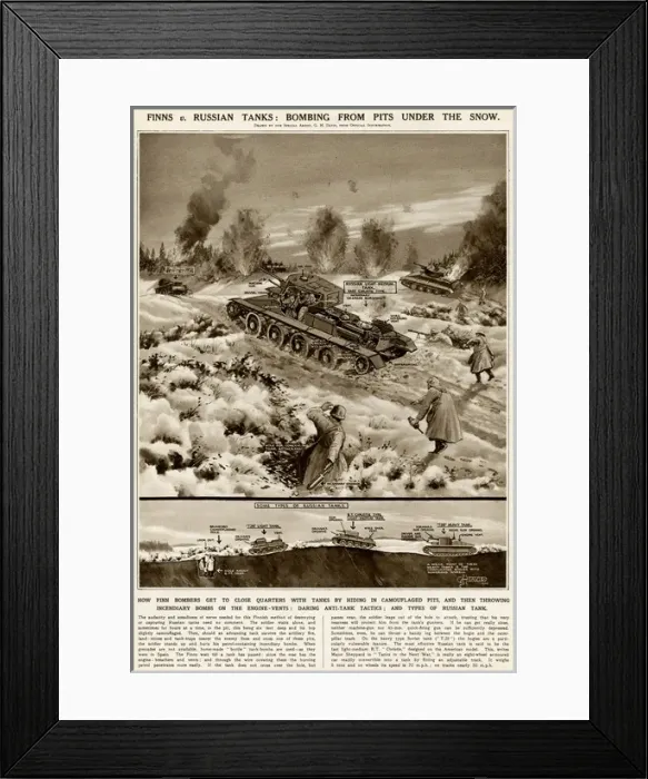 Framed Print : Finns v. Russian tanks by G. H. Davis Framed Print : Finns v. Russian tanks by G. H. Davis