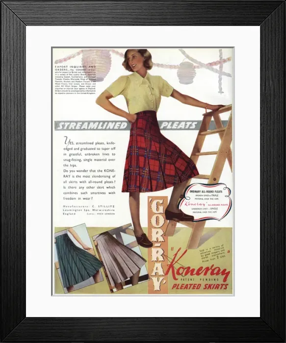 Framed Print : Advert for Gor-ray Koneray pleated skirts 1942 Framed Print : Advert for Gor-ray Koneray pleated skirts 1942