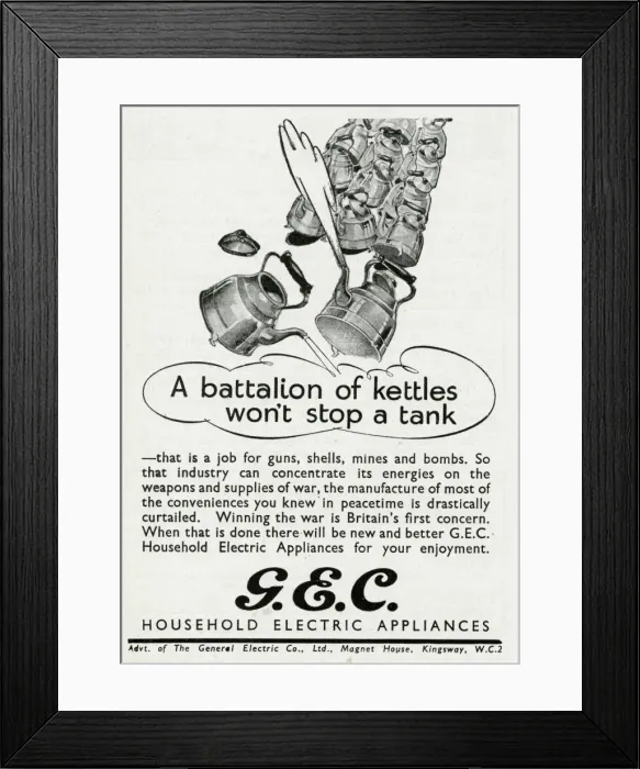 Framed Print : Advert for The General Electric Company 1943 Framed Print : Advert for The General Electric Company 1943