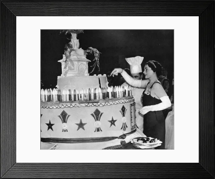Framed Print : Duchess of Gloucester cuts cake, Queen Charlottes Ball Framed Print : Duchess of Gloucester cuts cake, Queen Charlottes Ball
