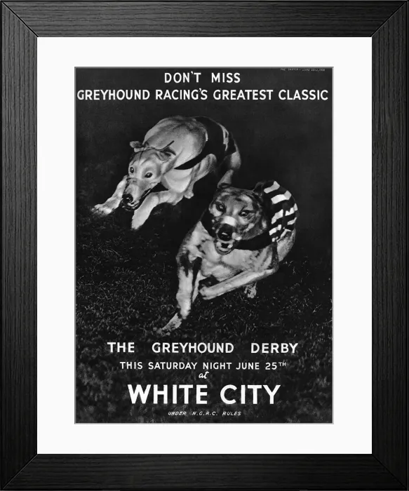 Framed Print : White City greyhound racing advertisement, 1938 Framed Print : White City greyhound racing advertisement, 1938