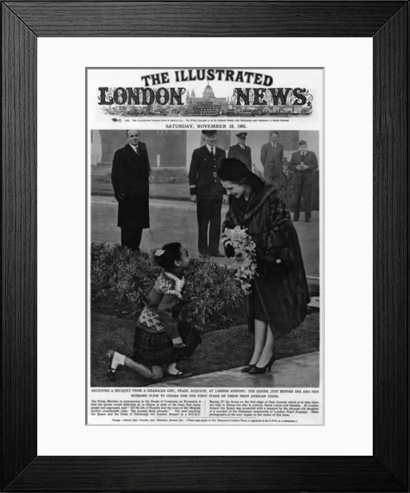 Framed Print : Queen Elizabeth II receiving flowers from a Ghanaian girl Framed Print : Queen Elizabeth II receiving flowers from a Ghanaian girl