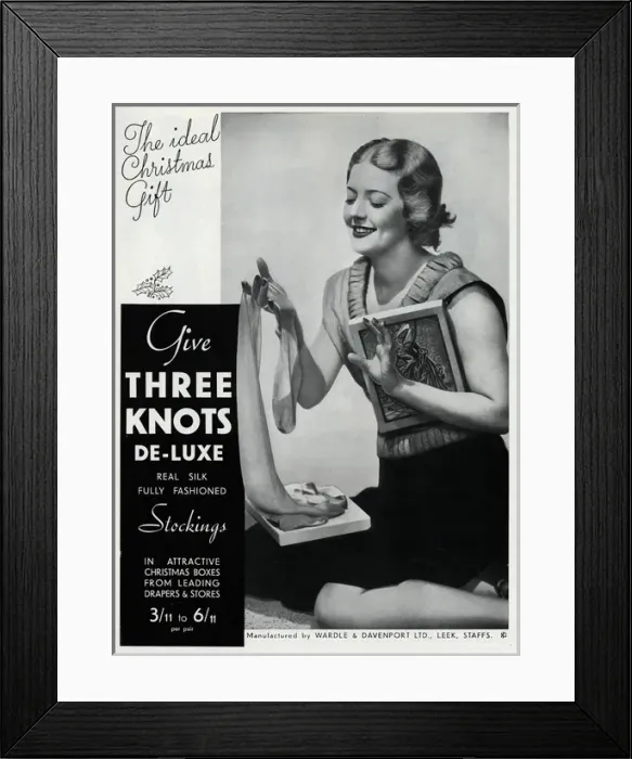 Framed Print : Advert for Three Knots de-luxe stockings 1934 Framed Print : Advert for Three Knots de-luxe stockings 1934