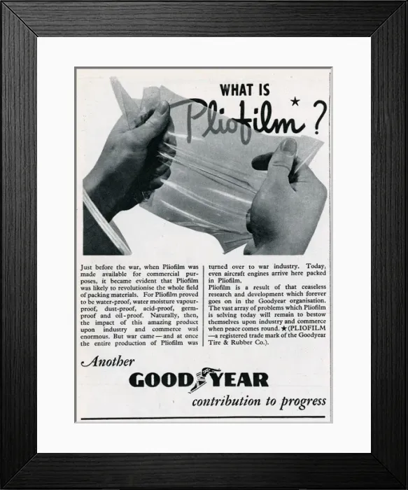 Framed Print : Advert for Pliofilm from Goodyear 1944