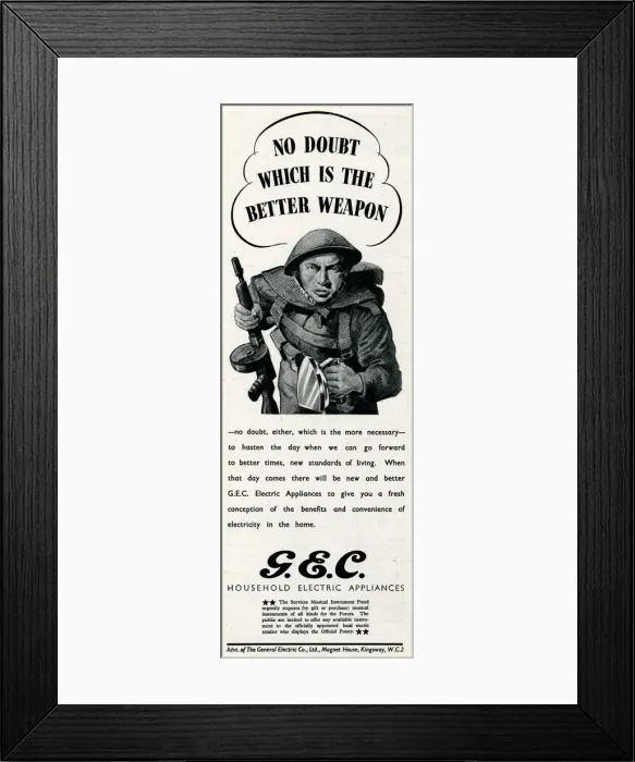 Framed Print : Advert for the General Electric Company 1944 Framed Print : Advert for the General Electric Company 1944