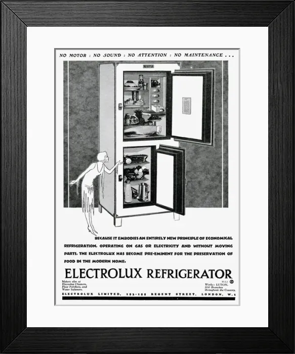 Framed Print : Advert for Electrolux refrigerator 1928