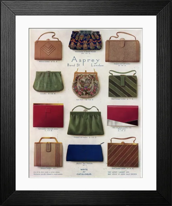 Framed Print : Advert for Asprey clutch bags 1928 Framed Print : Advert for Asprey clutch bags 1928