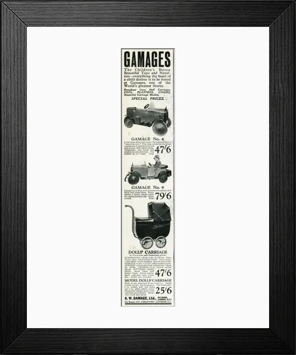 Framed Print : Advert for Gamages childrens toys 1929