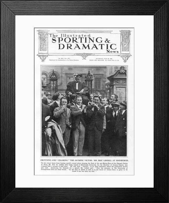 Framed Print : Eric Liddell celebrating his Olympic win at Edinburgh Univer Framed Print : Eric Liddell celebrating his Olympic win at Edinburgh Univer