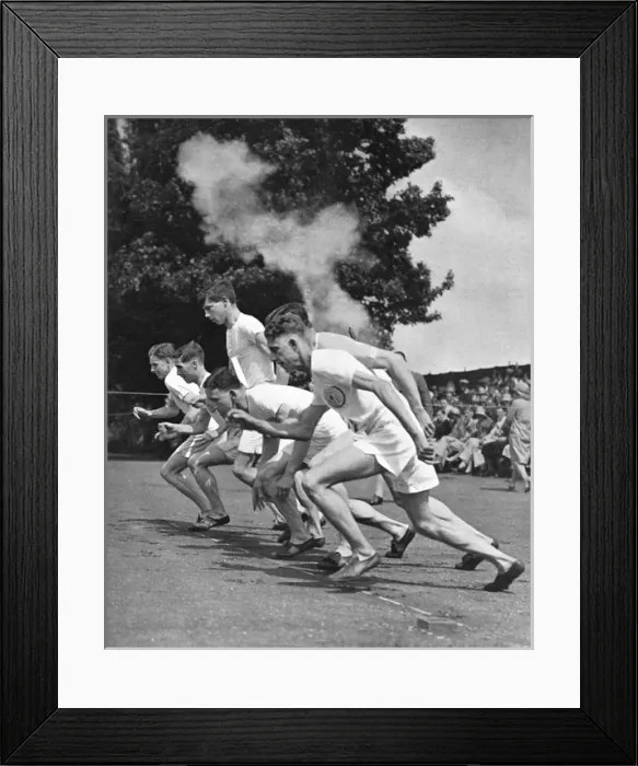 Framed Print : Runners and starting pistol at Fenner s Framed Print : Runners and starting pistol at Fenner s