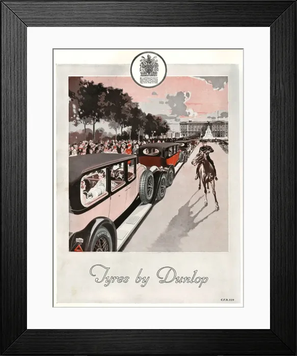 Framed Print : Dunlop advert featuring cars queueing up the Mall for the Co