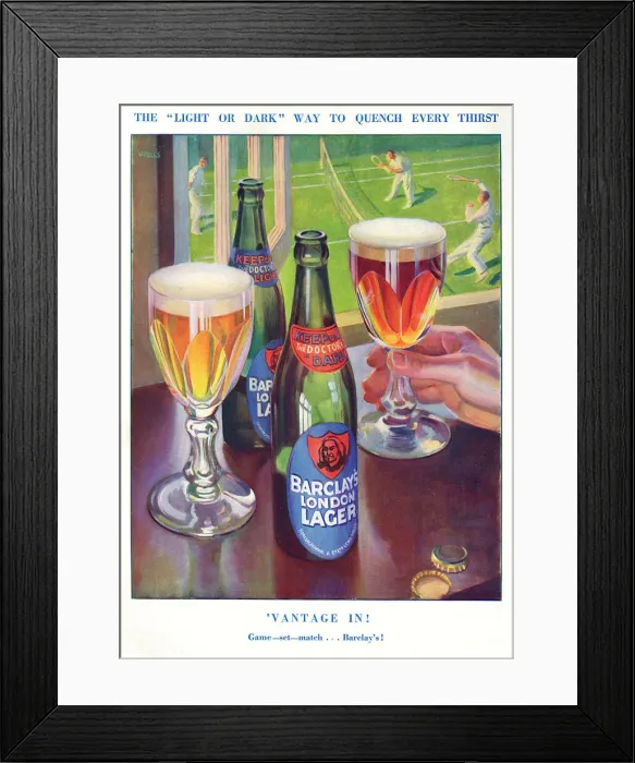 Framed Print : Barclays London Lager advertisement with tennis Framed Print : Barclays London Lager advertisement with tennis