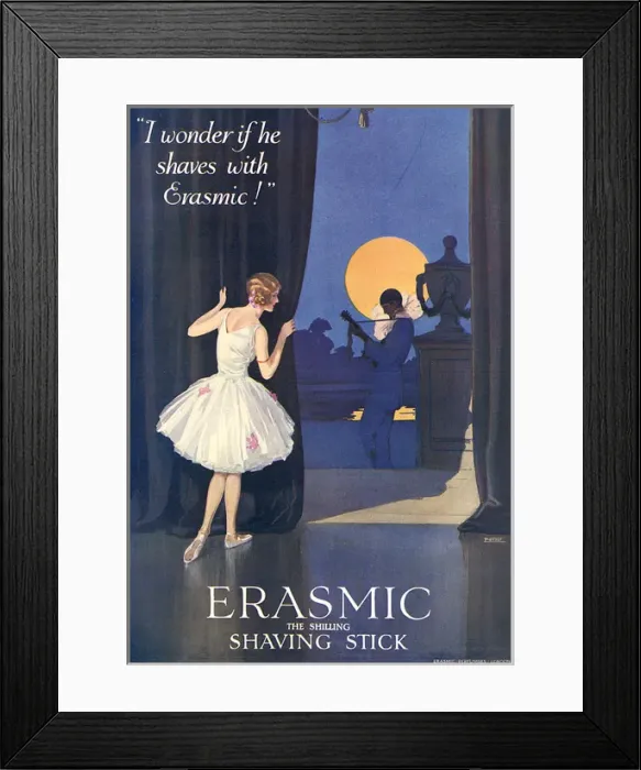 Framed Print : Erasmic Shaving Stick advertisement 1928 Framed Print : Erasmic Shaving Stick advertisement 1928