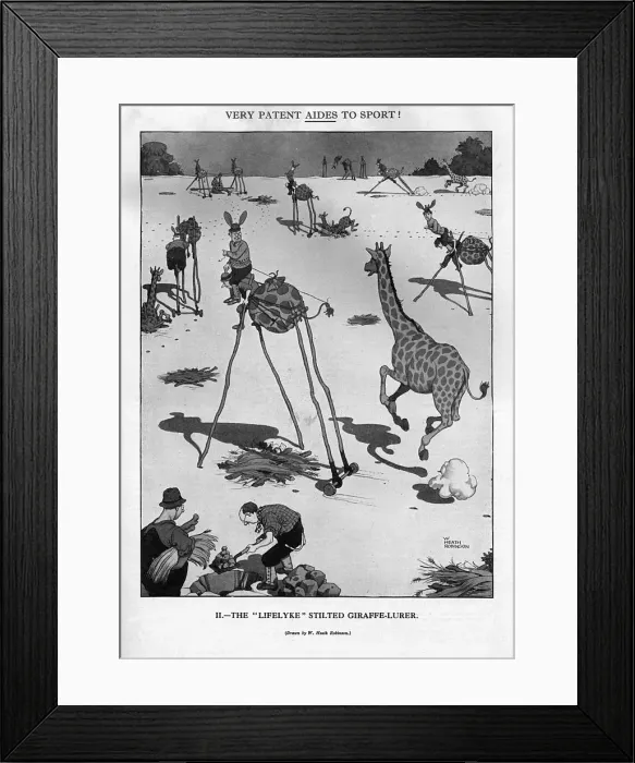 Framed Print : The Lifelyke stilted giraffe lurer by Heath Robinson Framed Print : The Lifelyke stilted giraffe lurer by Heath Robinson