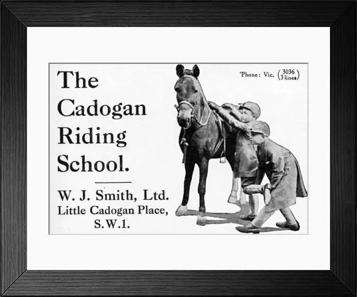 Framed Print : Cadogan Riding School advertisement Framed Print : Cadogan Riding School advertisement