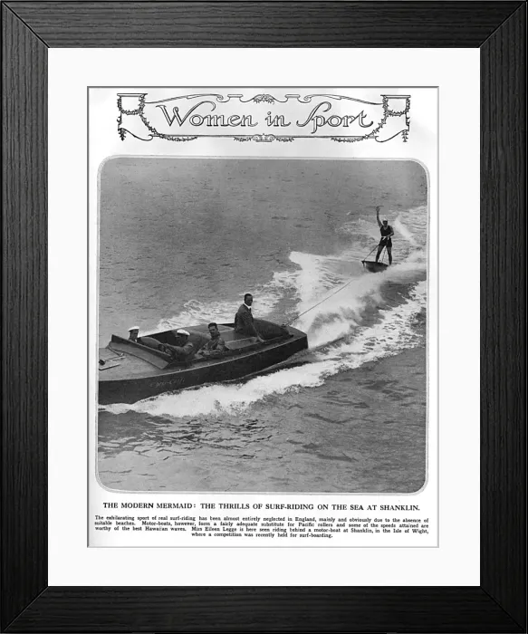Framed Print : Miss Eileen Legge water skiing or surf riding at Shanklin Framed Print : Miss Eileen Legge water skiing or surf riding at Shanklin