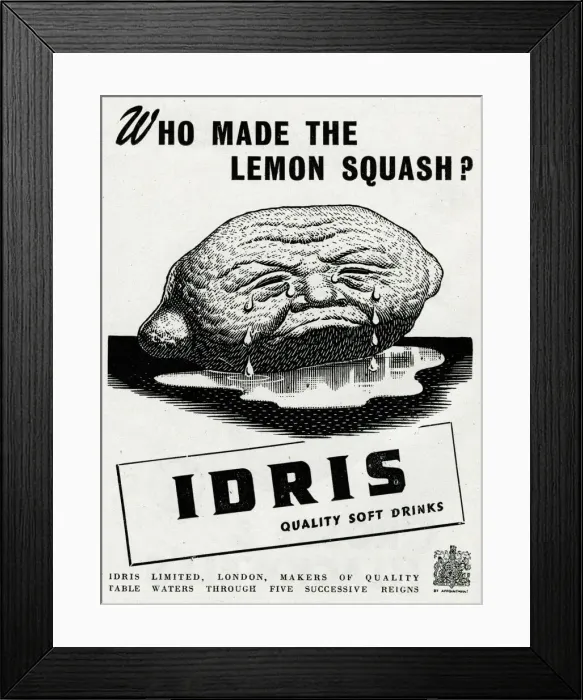 Framed Print : Advert for Idris quality soft drinks 1944