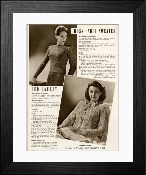 Framed Print : Knitting pattern 1944 Framed Print : Knitting pattern 1944