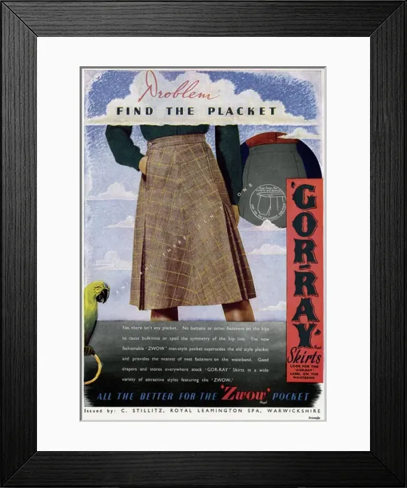 Framed Print : Advert for Gor-ray Koneray pocket skirts 1944