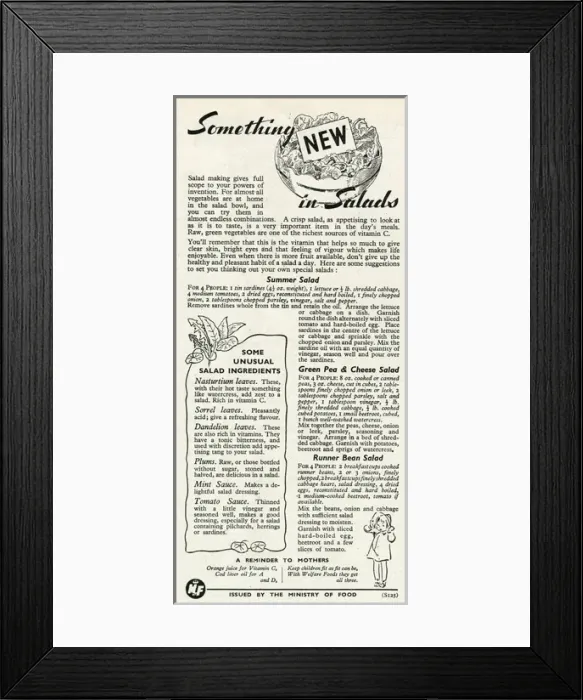 Framed Print : Advert for the Ministry of Food 1945