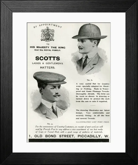 Framed Print : Advert for Scotts gentlemens hats 1912 Framed Print : Advert for Scotts gentlemens hats 1912