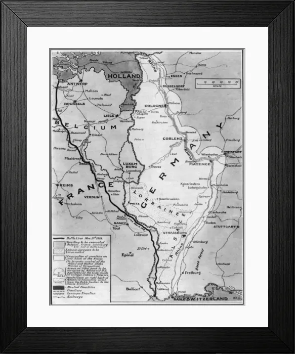Framed Print : Map of Germany, Belgium, France illustrating Armistice Framed Print : Map of Germany, Belgium, France illustrating Armistice