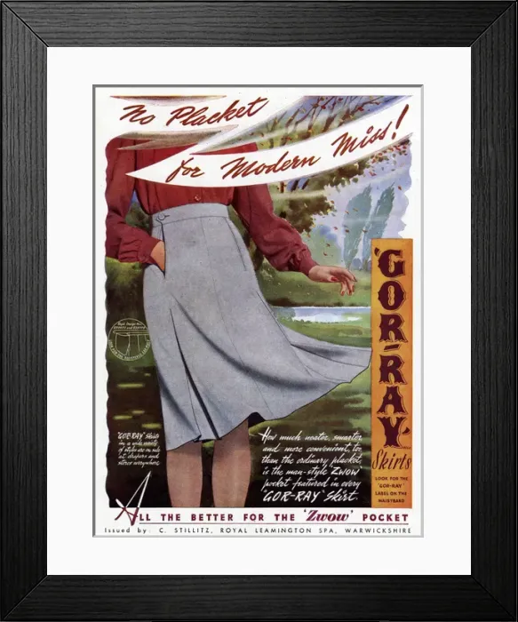 Framed Print : Advert for Gor-ray Koneray pocket skirts 1945 Framed Print : Advert for Gor-ray Koneray pocket skirts 1945