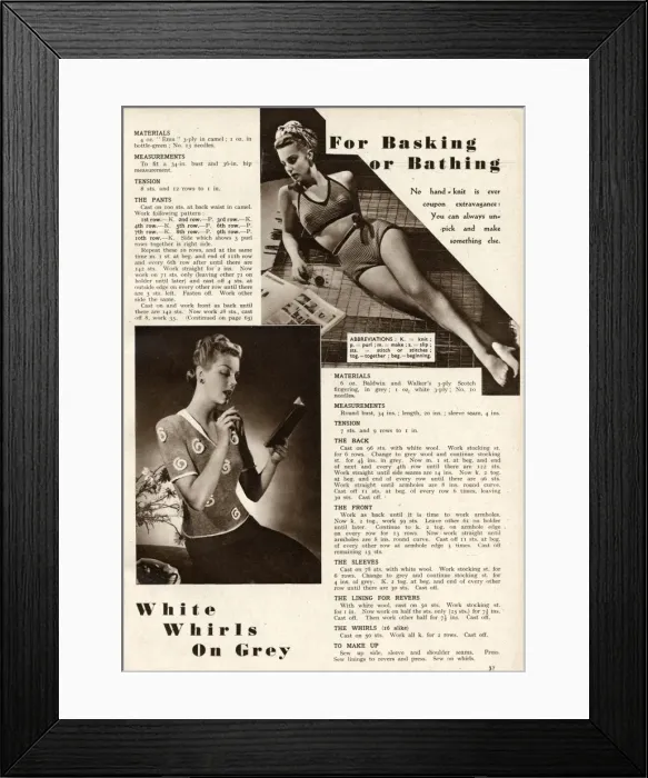 Framed Print : Knitting pattern 1943 Framed Print : Knitting pattern 1943