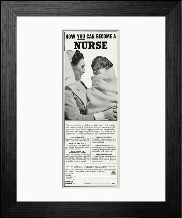 Framed Print : Advert for recruitment of nurses 1943 Framed Print : Advert for recruitment of nurses 1943