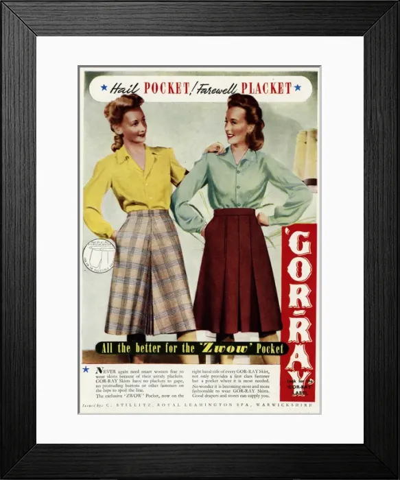 Framed Print : Advert for Gor-ray Koneray pocket skirts 1943