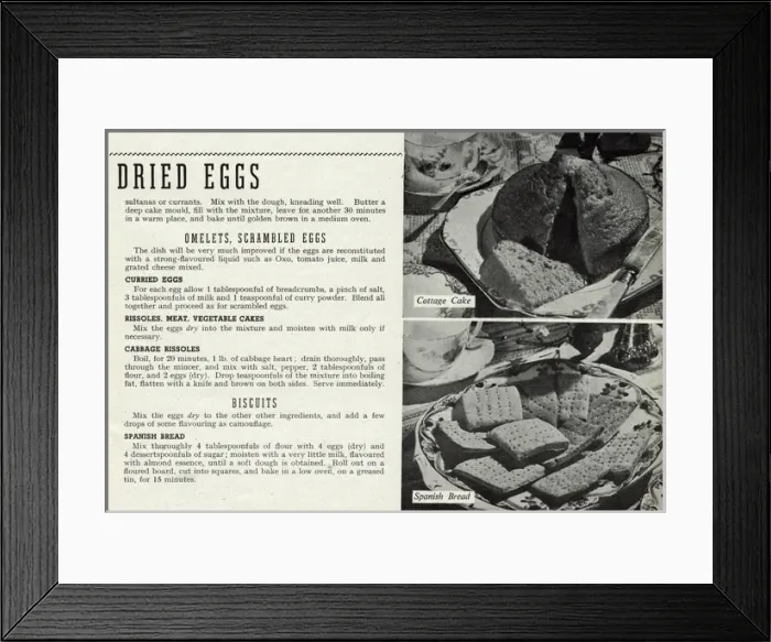 Framed Print : Dried egg recipes 1945 Framed Print : Dried egg recipes 1945