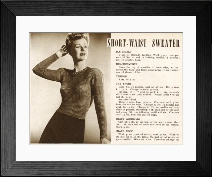 Framed Print : Knitting pattern 1945 Framed Print : Knitting pattern 1945