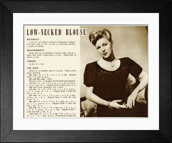 Framed Print : Knitting pattern 1945