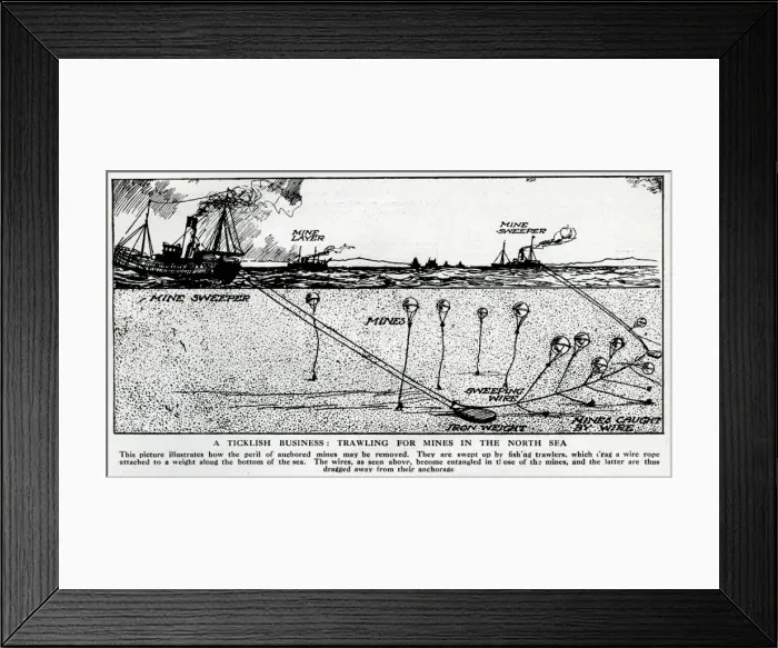 Framed Print : Minesweeper trawling for mines in the North Sea, WW1 Framed Print : Minesweeper trawling for mines in the North Sea, WW1