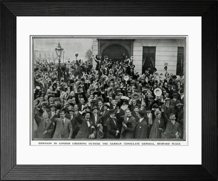 Framed Print : Germans outside German Consulate General, WW1 Framed Print : Germans outside German Consulate General, WW1