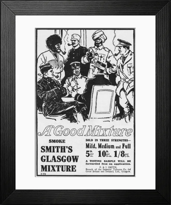 Framed Print : Smiths Glasgow Mixture Tobacco advertisement, World War One Framed Print : Smiths Glasgow Mixture Tobacco advertisement, World War One