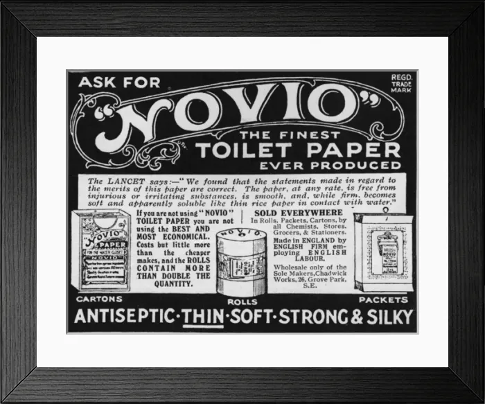 Framed Print : Novio toilet paper advertisement, 1915 Framed Print : Novio toilet paper advertisement, 1915