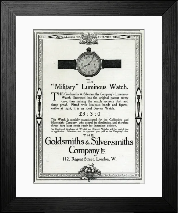 Framed Print : Military luminous watch advertisement, 1915 Framed Print : Military luminous watch advertisement, 1915