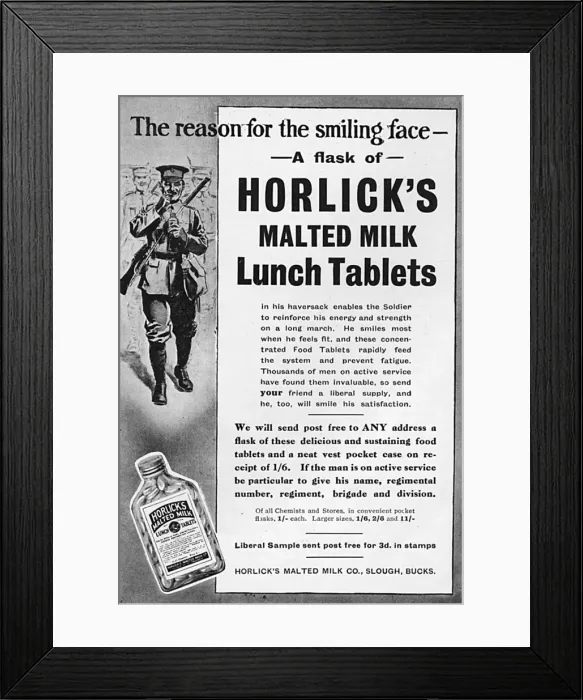 Framed Print : Horlicks advertisement, World War I Framed Print : Horlicks advertisement, World War I