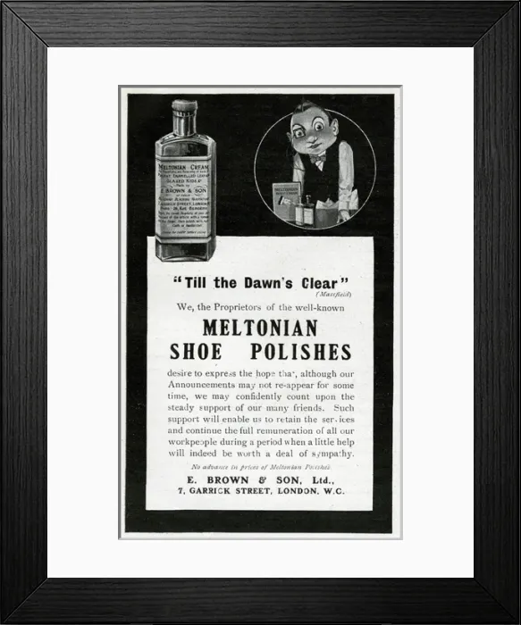 Framed Print : Advertisement for Meltonian Shoe Polishes