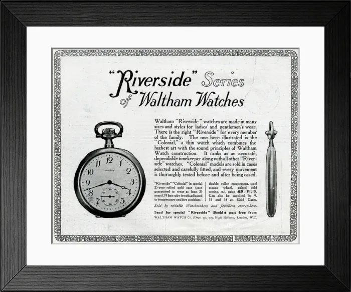 Framed Print : Advertisement for Waltham pocket watches Framed Print : Advertisement for Waltham pocket watches