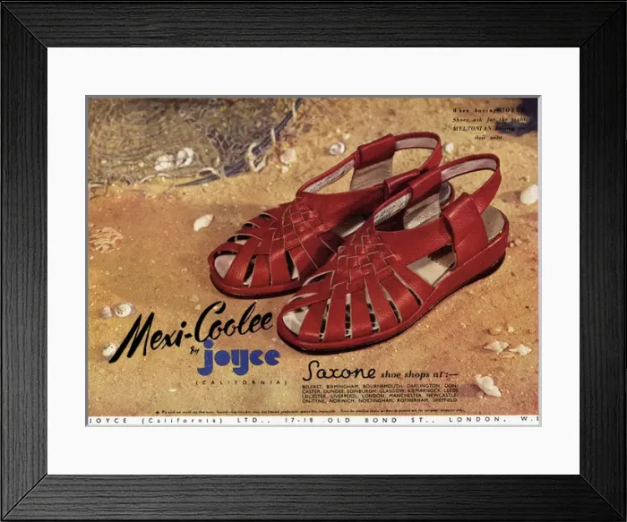 Framed Print : Advert for Mexi-Coolee by Joyce California shoes 1946