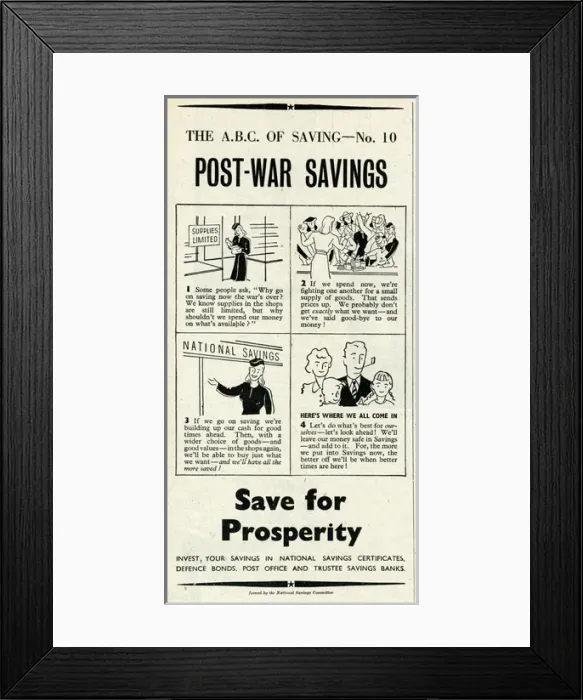 Framed Print : Advert from the National Savings Committee 1946 Framed Print : Advert from the National Savings Committee 1946