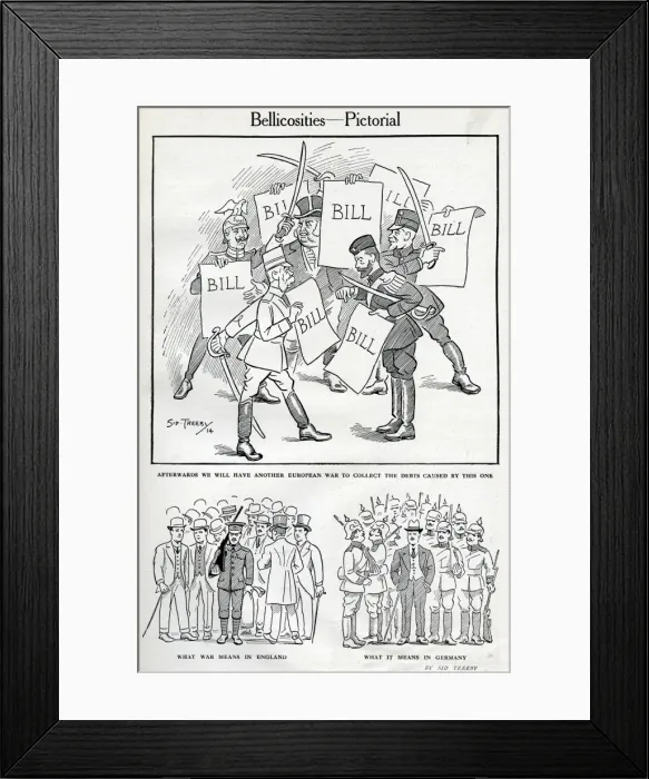 Framed Print : Three cartoons at the start of the First World War Framed Print : Three cartoons at the start of the First World War
