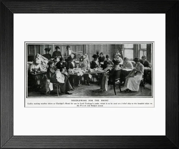 Framed Print : Needlework for the war effort, Claridges Hotel, WW1 Framed Print : Needlework for the war effort, Claridges Hotel, WW1