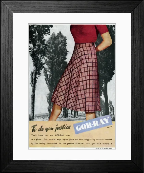 Framed Print : Advert for Gor-ray Koneray pleated skirts 1947 Framed Print : Advert for Gor-ray Koneray pleated skirts 1947