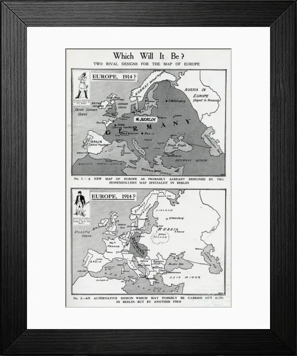 Framed Print : Two rival designs for the Map of Europe, WW1 Framed Print : Two rival designs for the Map of Europe, WW1
