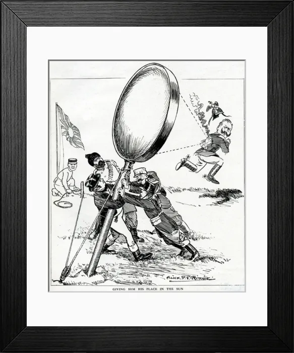 Framed Print : Cartoon, Giving him his place in the sun, WW1 Framed Print : Cartoon, Giving him his place in the sun, WW1